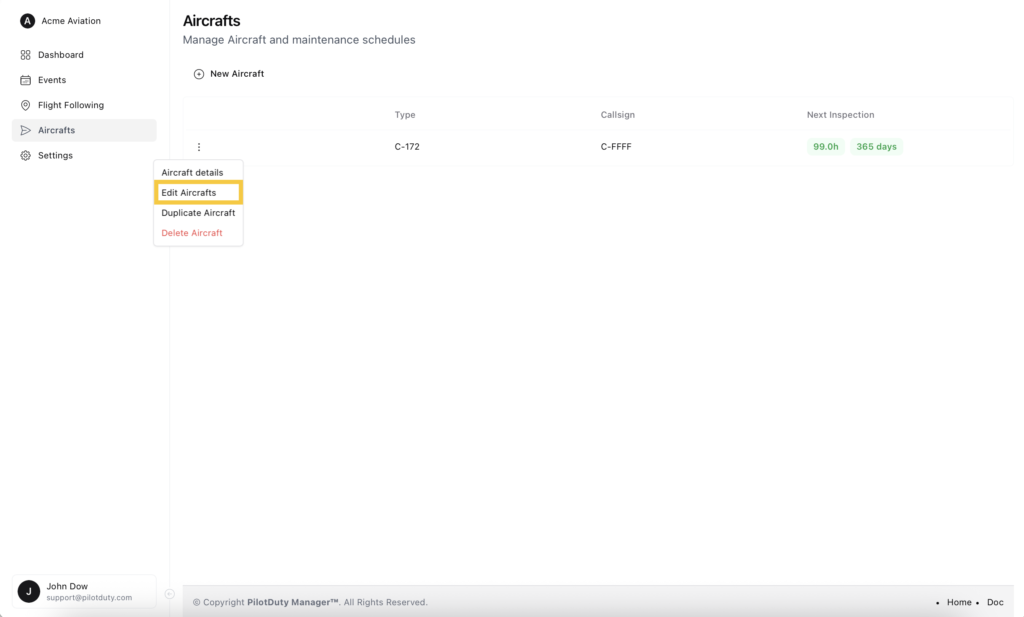 Aircraft DropDown Edit