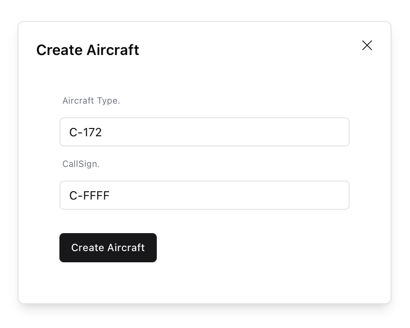 Create Aircraft Modal Filled