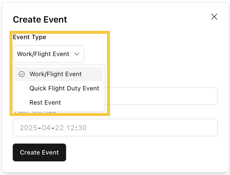 Create Event Modal Dropdown