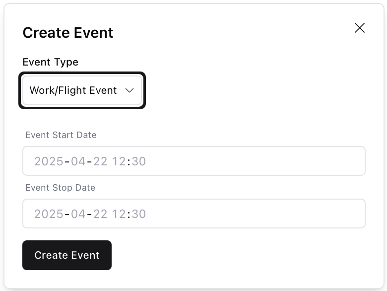 Create Event Modal Empty