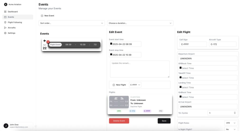 Flight Event With Empty Flight